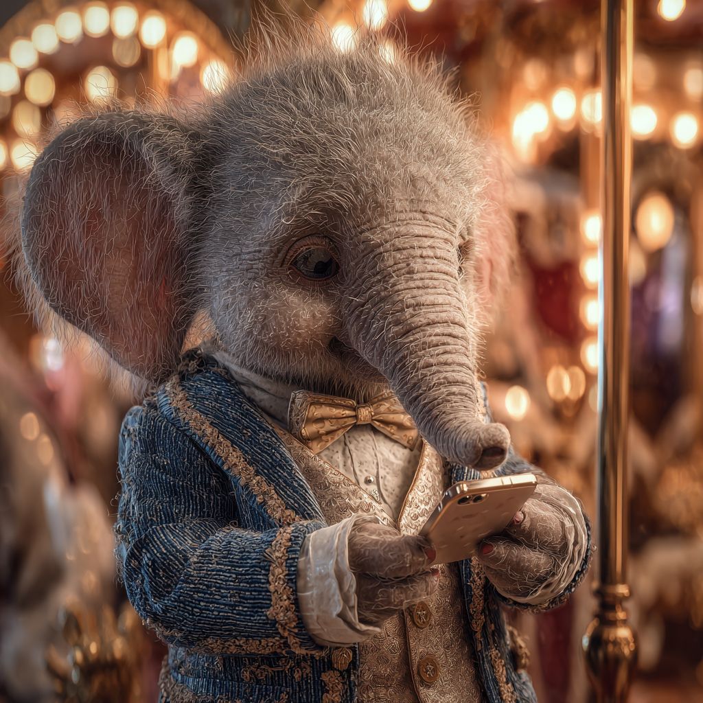 AH444 mascot elephant using smartphone for casino app