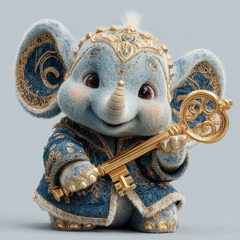 Cute AH444 elephant mascot holding golden key for casino login